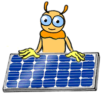 Le ver luisant se tient derrière un panneau photovoltaïque