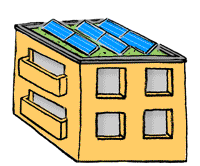 Panneaux solaires photovoltaïques inclinés sur un toit plat