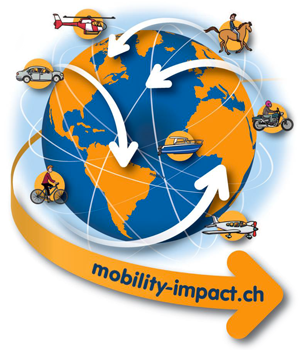 Affiche Mobile-Impact: divers véhicules circulent autour de la Terre