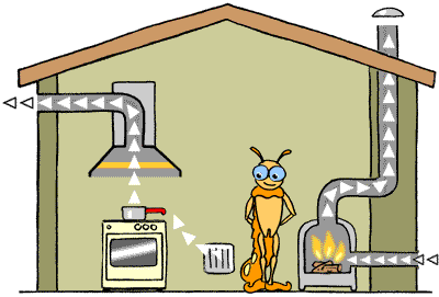 Une entrée d'air compense le volume d'air soutiré par la hotte de cusine (hotte aspirante ou hotte de ventilation) et le poêle